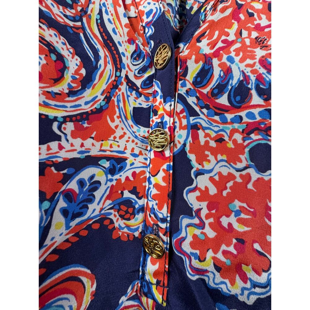 Lilly Pulitzer 100% Silk Paisley Peasant Blouse Women’s Medium Boho Pink Blue - Picture 4 of 7
